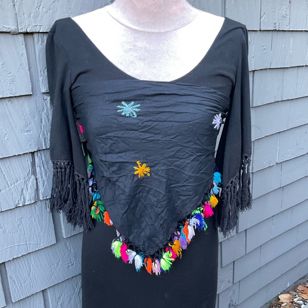 Colorful handmade bohemian gypsy triangle scarf tassels fringe sequins detail - Picture 9 of 11